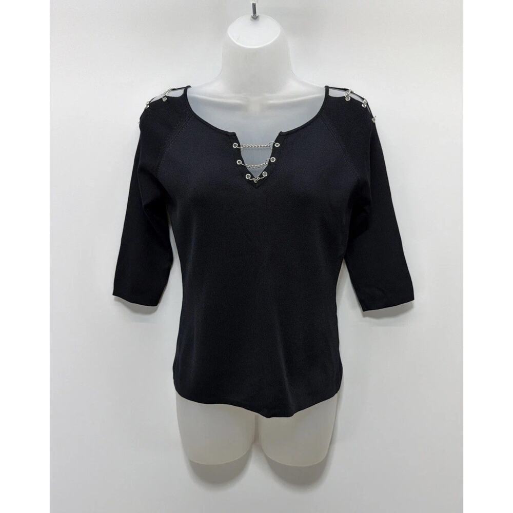 VINTAGE Top Joseph A. Qu'est Ceque C'est Black Knit Med Cold Shoulder NWT